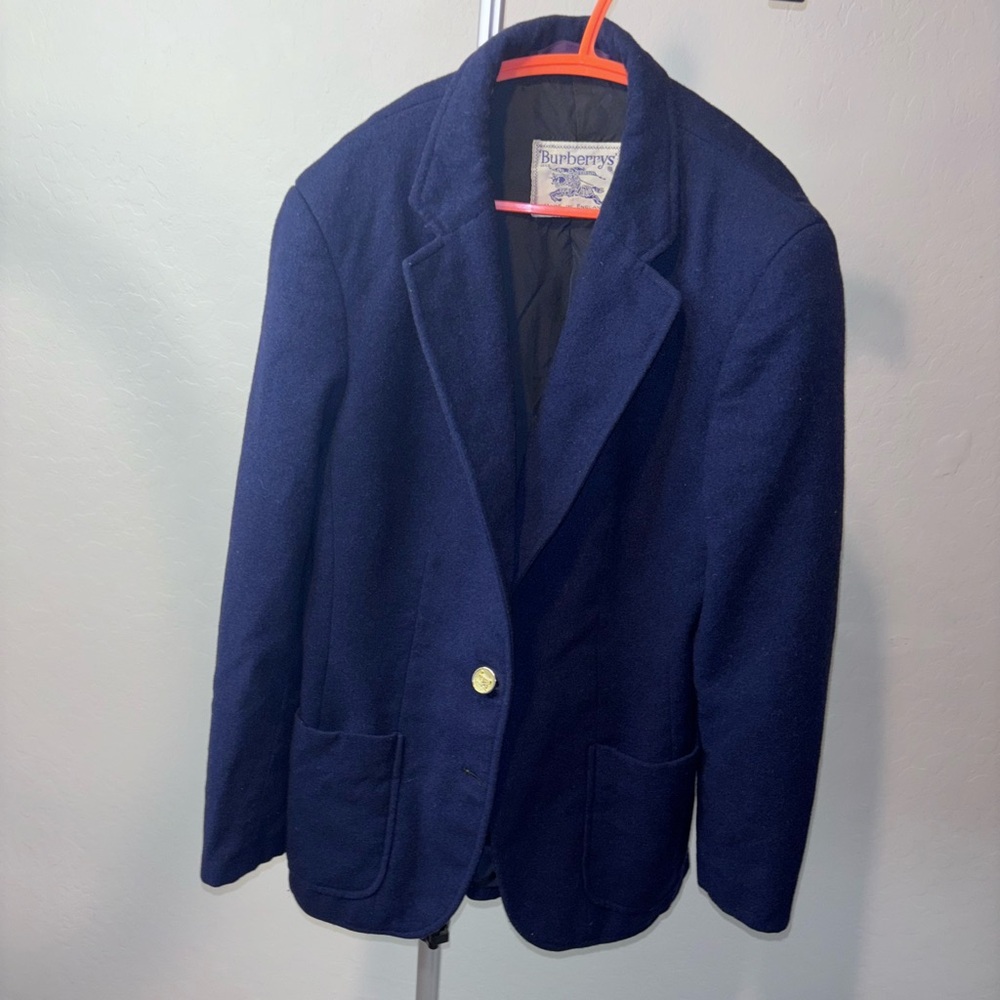 Vintage Burberry Blue Coat with Notched Lapels